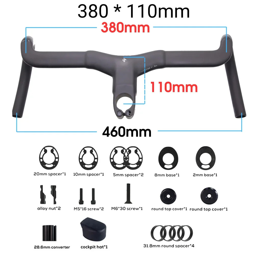 Carbon Fiber Aero Integrated Road Bike Drop Bar 16 Degree Flare 31.8mm Clamp