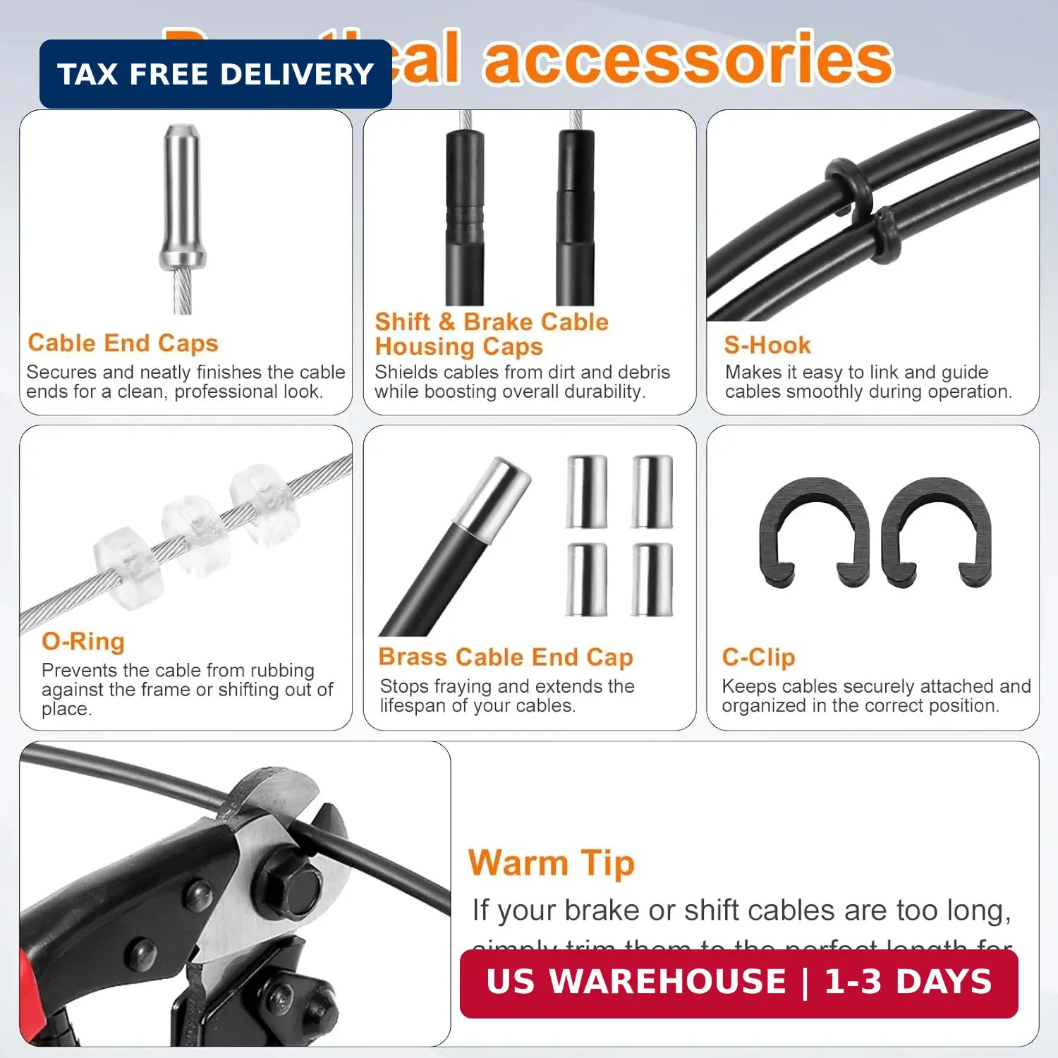 Bike Brake Cable Kit with Stainless Steel Bike Cable Cutter, Brake Cable and Bik