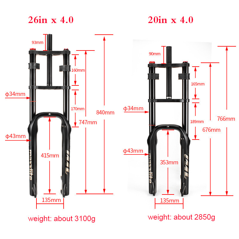 Snow Bicycle Suspension forks Fat Bike Front Fork Double Shoulder Air frok