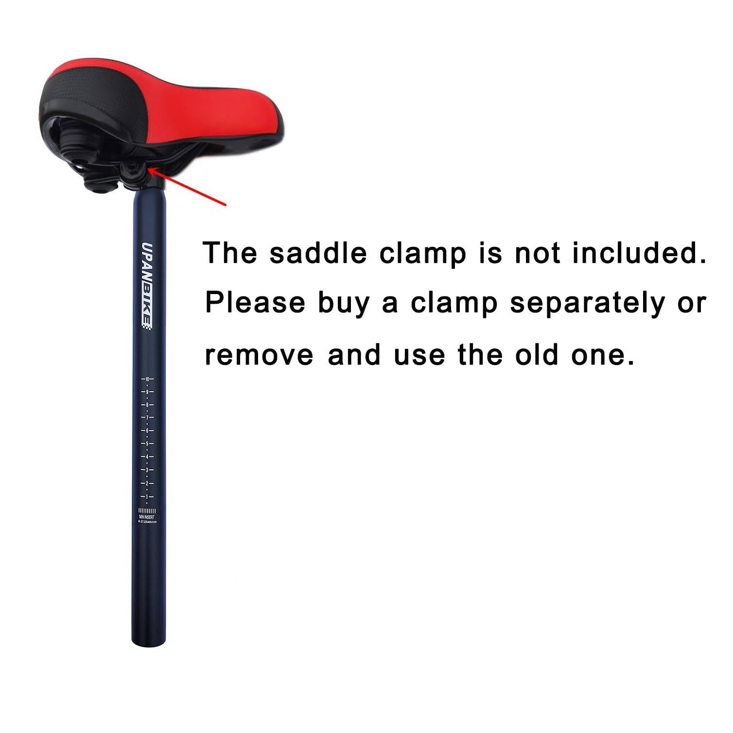 UPANBIKE Bike Seat Post Aluminum Alloy Length 400mm 25.4mm*400mm, Black