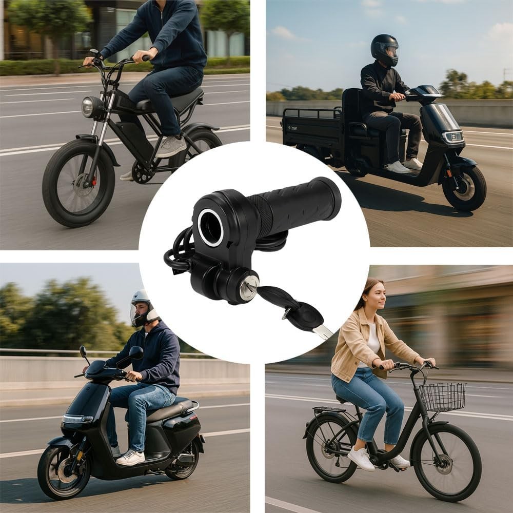 Full Twist Throttle Grip for Ebike 3 Pin,Electric Bike Throttle with Key Ignitio