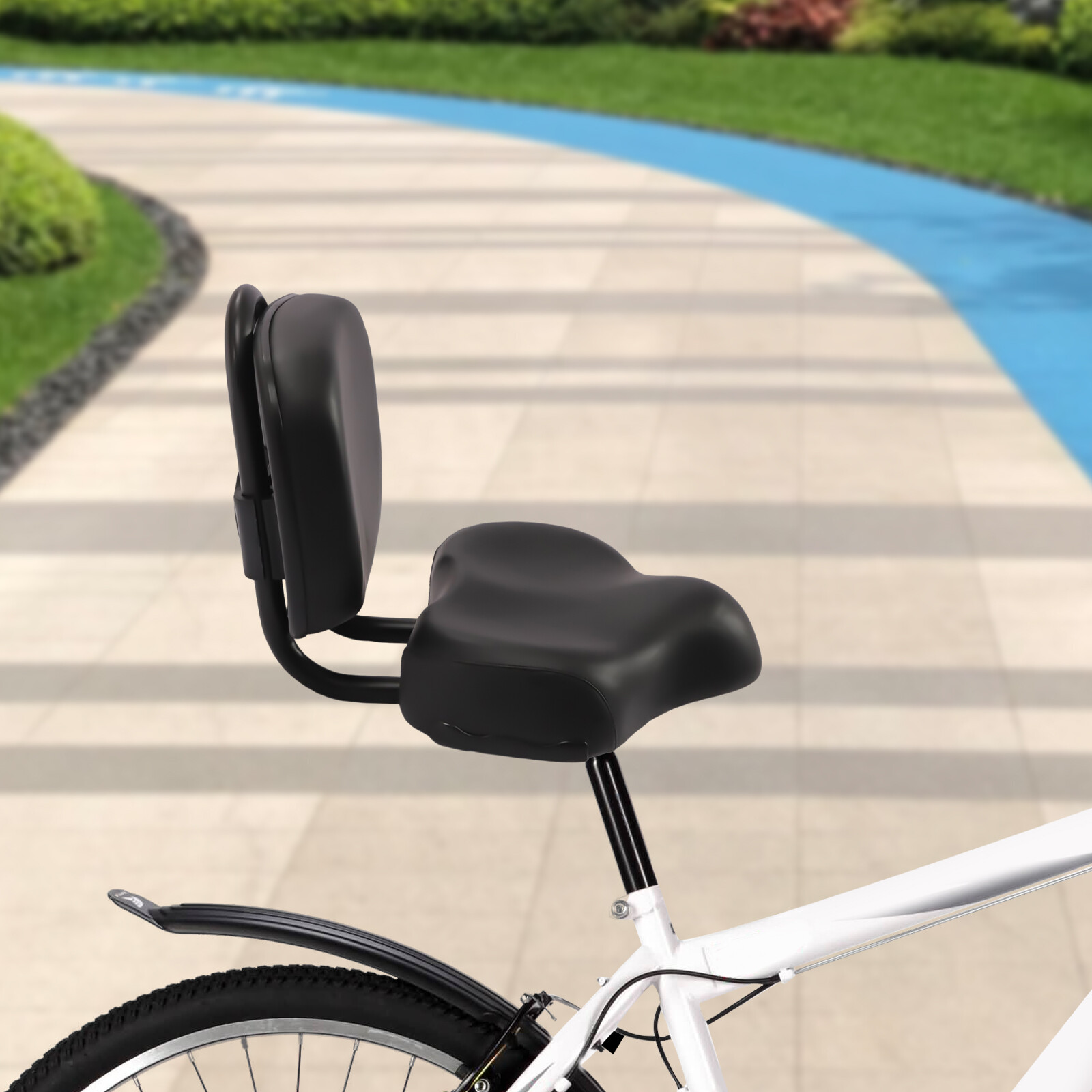 Bike Seat with Backrest Extra Wide Bicycle Tricycle Saddle Seat Support Black