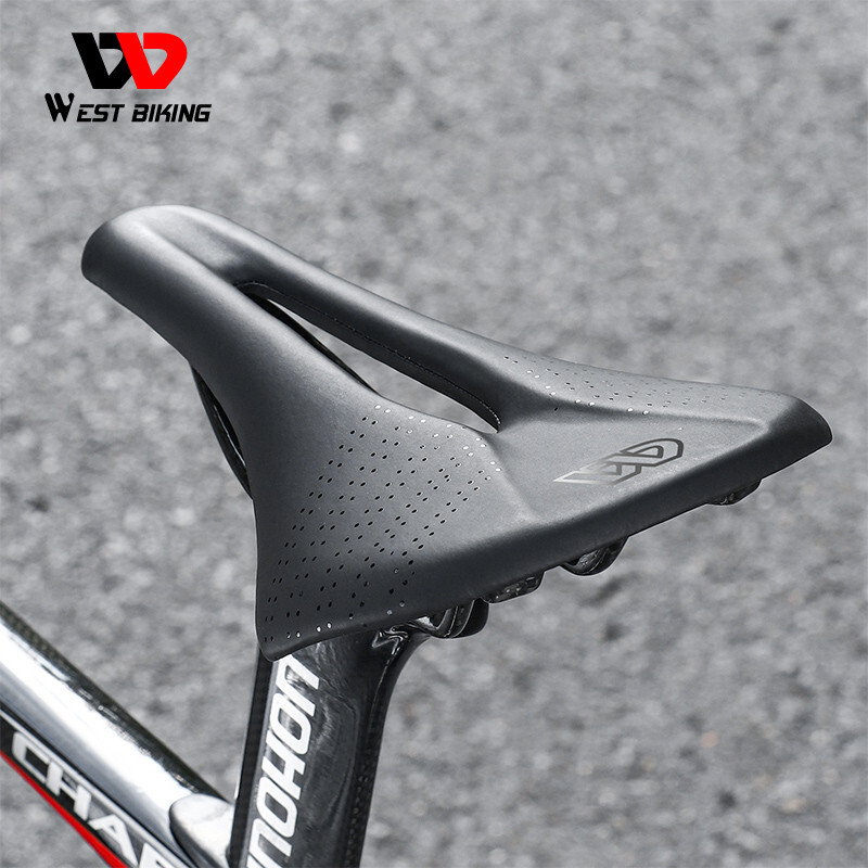 WEST BIKING PVC Leather Carbon Fiber Bike Saddle Bicycle Saddle Cushion White