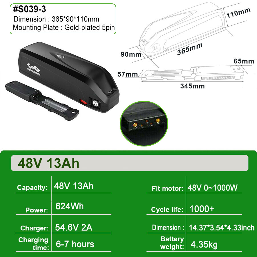 ebike battery 60V 52V 48V 20Ah 25Ah Lithium Frame Bicycle Battery 0~2000W Motor