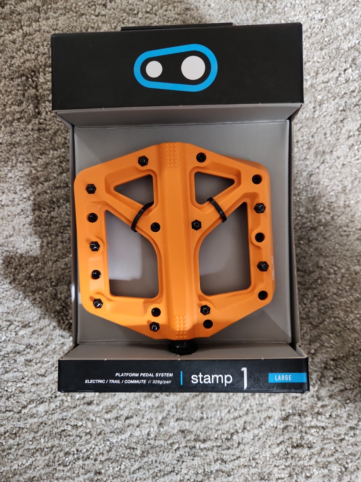 CRANK BROTHERS STAMP 1 PLATFORM COMPOSITE PEDALS SZ. LARGE IN ORANGE NEW IN BOX