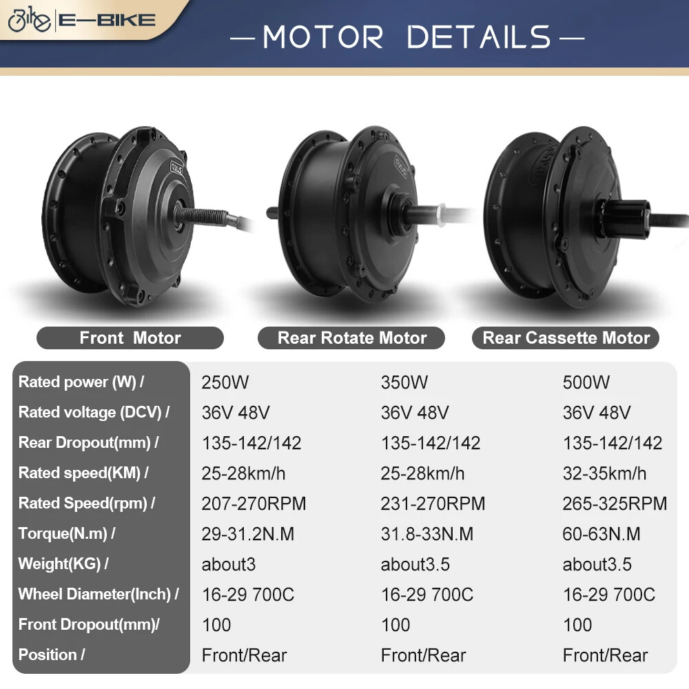 250W 350W 500W Mountain Ebike Brushless Gear Front Rear Hub Motor Conversion Kit