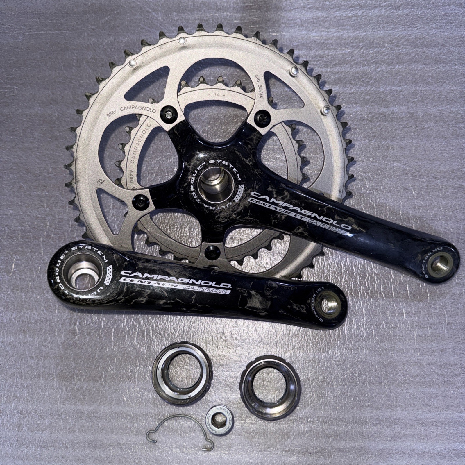 CAMPAGNOLO CENTUAR CT CARBON CRANK 175 DOUBLE 50-34 T 10 OR 9 SPEED W/italian bb