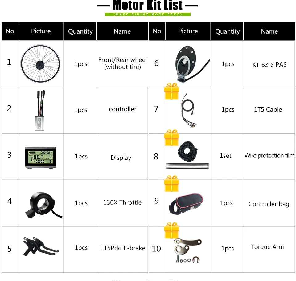 350W E-bike Front Rear Rotate/Cassette Drive Motor Waterproof Conversion Kit