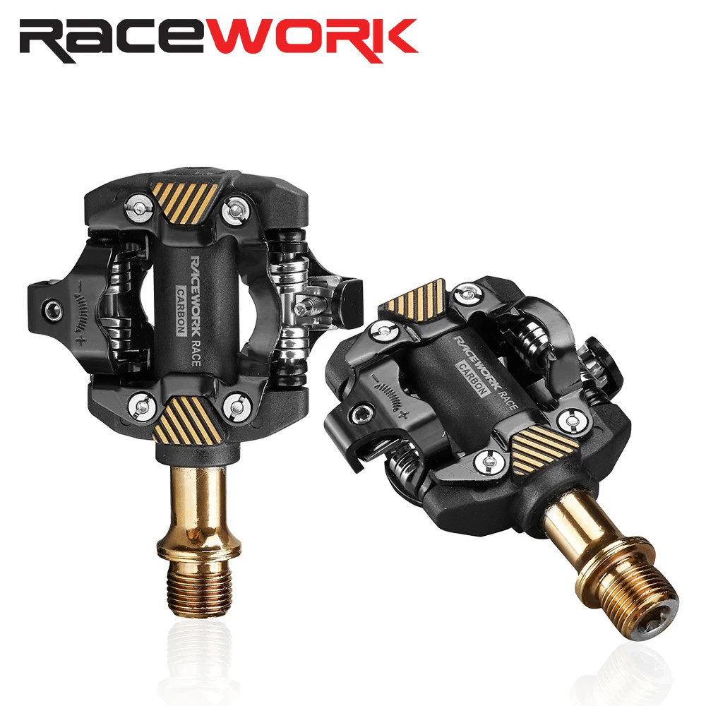 RACEWORK SPD Self-Locking MTB Bike Pedals Carbon Fiber Clipless Pedals w/ Cleats
