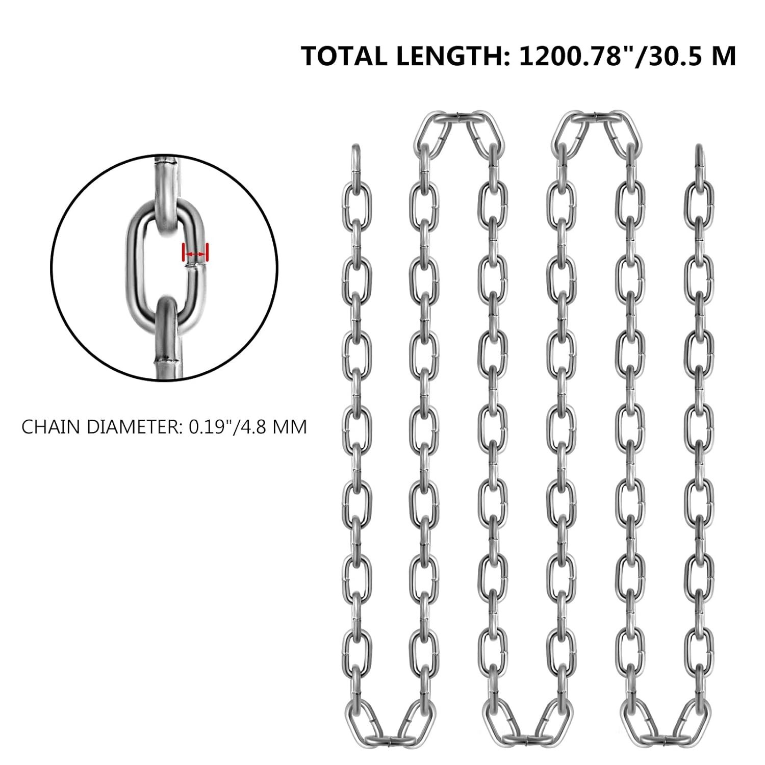 Grade 30 Chain 3/16 Inch by 100Ft Length Grade 30 Proof Coil Chain Zinc Plate…