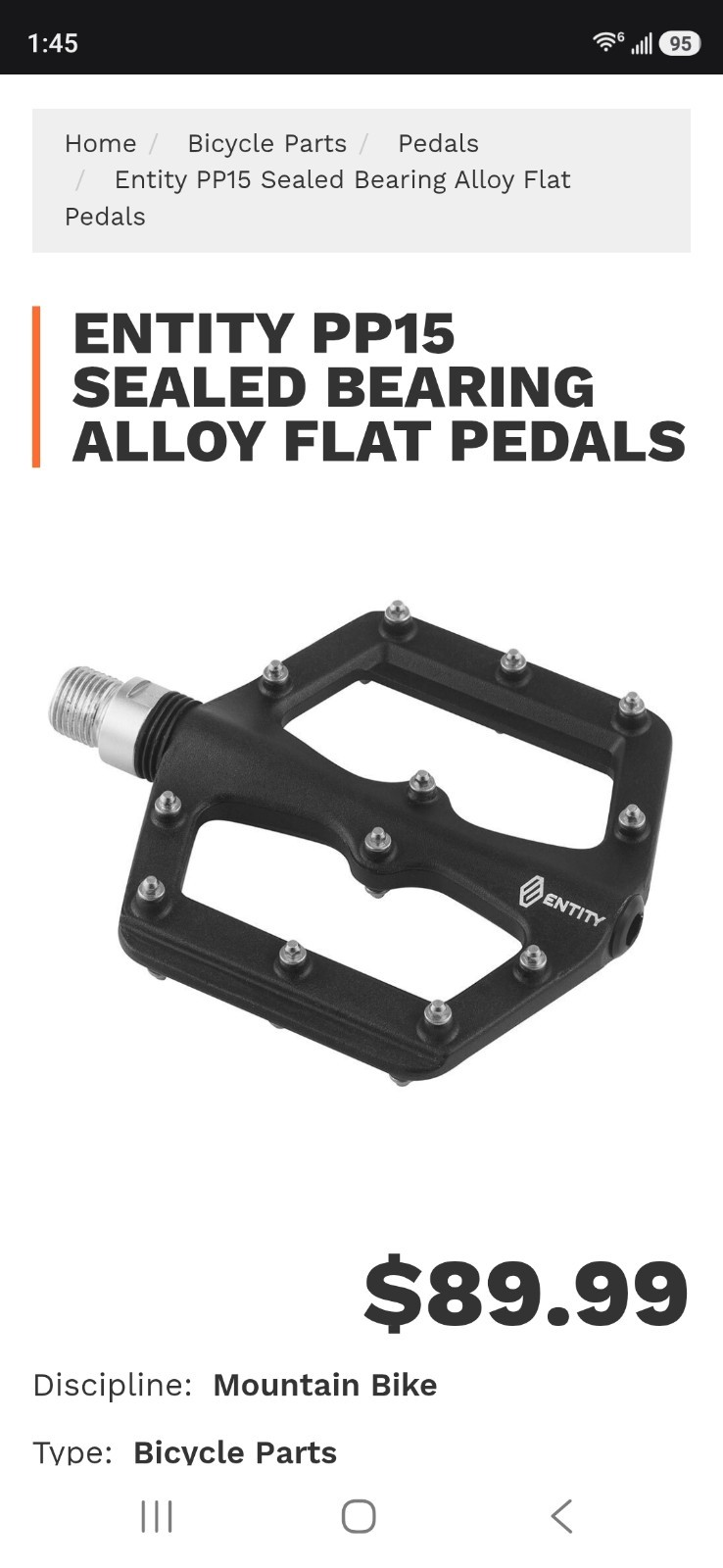 Entity PP15 Sealed Bearing Alloy Flat Pedals