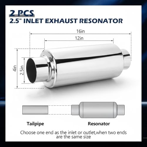 Relaxweex 2 Pcs 2.5″ Inlet Exhaust 2.5″ Inlet 16″ Overall Length Silver