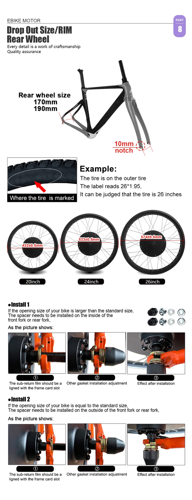 48V 1000W 1500W Snow Electric Bicycle Fat Tire Rear Rotate Hub Motor 20/24/26»