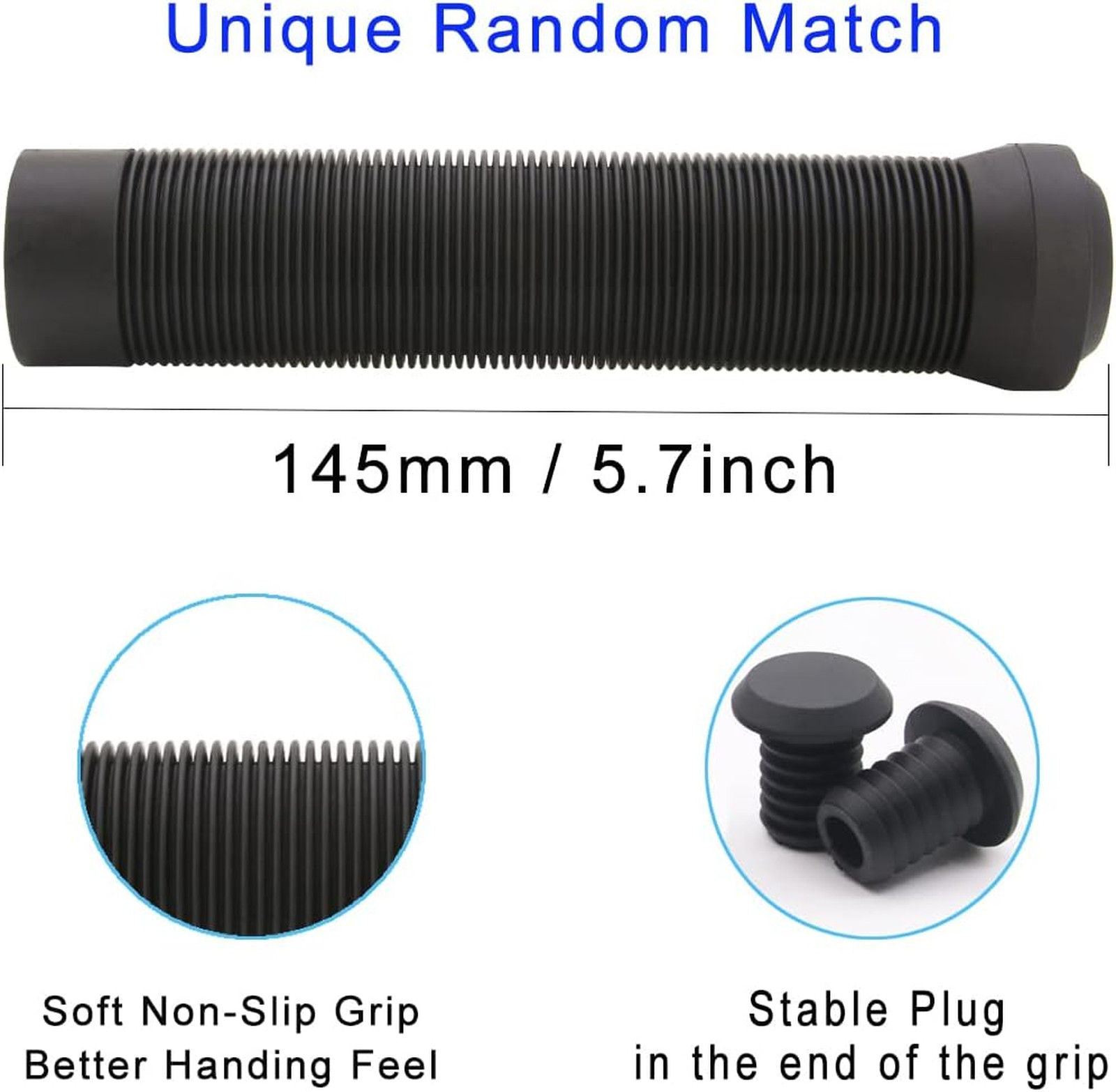 Bike Handlebar Grips, Rubber Cycling Grips, 145mm, Non Slip, for BMX Scooter