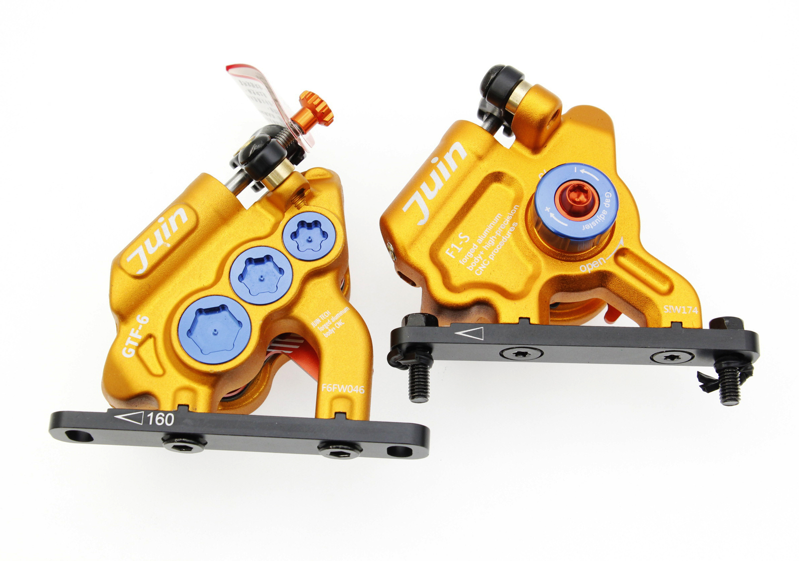 Juin Tech GTF6 Cyclocross Bike 6-Piston Hydraulic Brake Caliper Set Gold