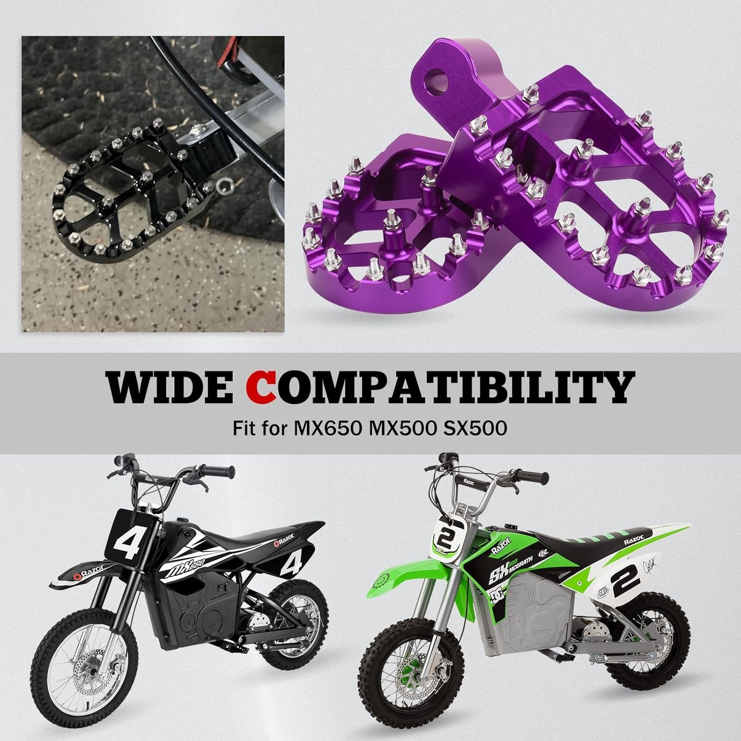 Dirt Bike Foot Pegs for MX650 CNC Aluminum Pegs Heavy-Duty Foot Rest Purple