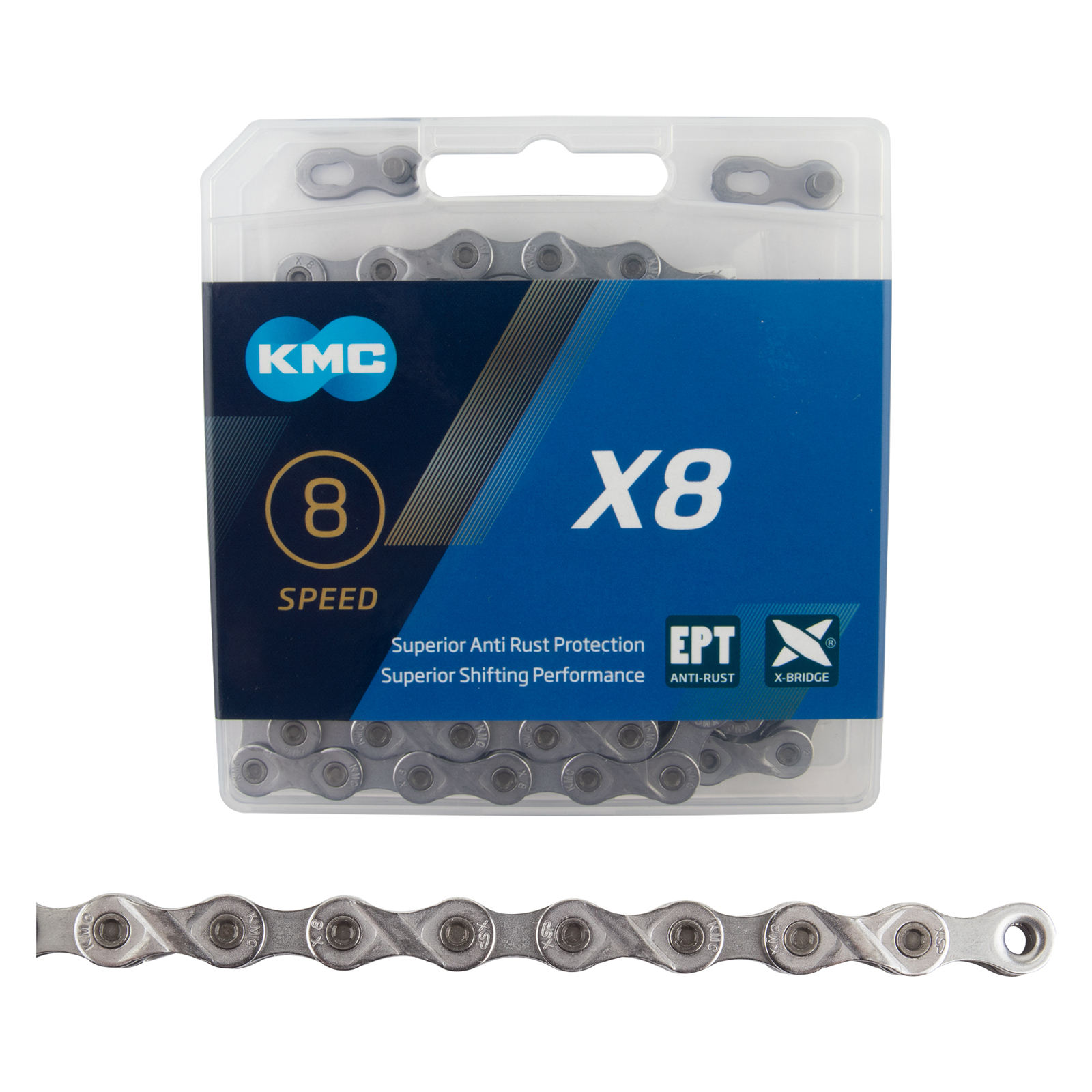 KMC X8 EPT Chain 8 speed 116 Links Gray Eco ProTeQ compatible w/ 6 / 7 / 8sp