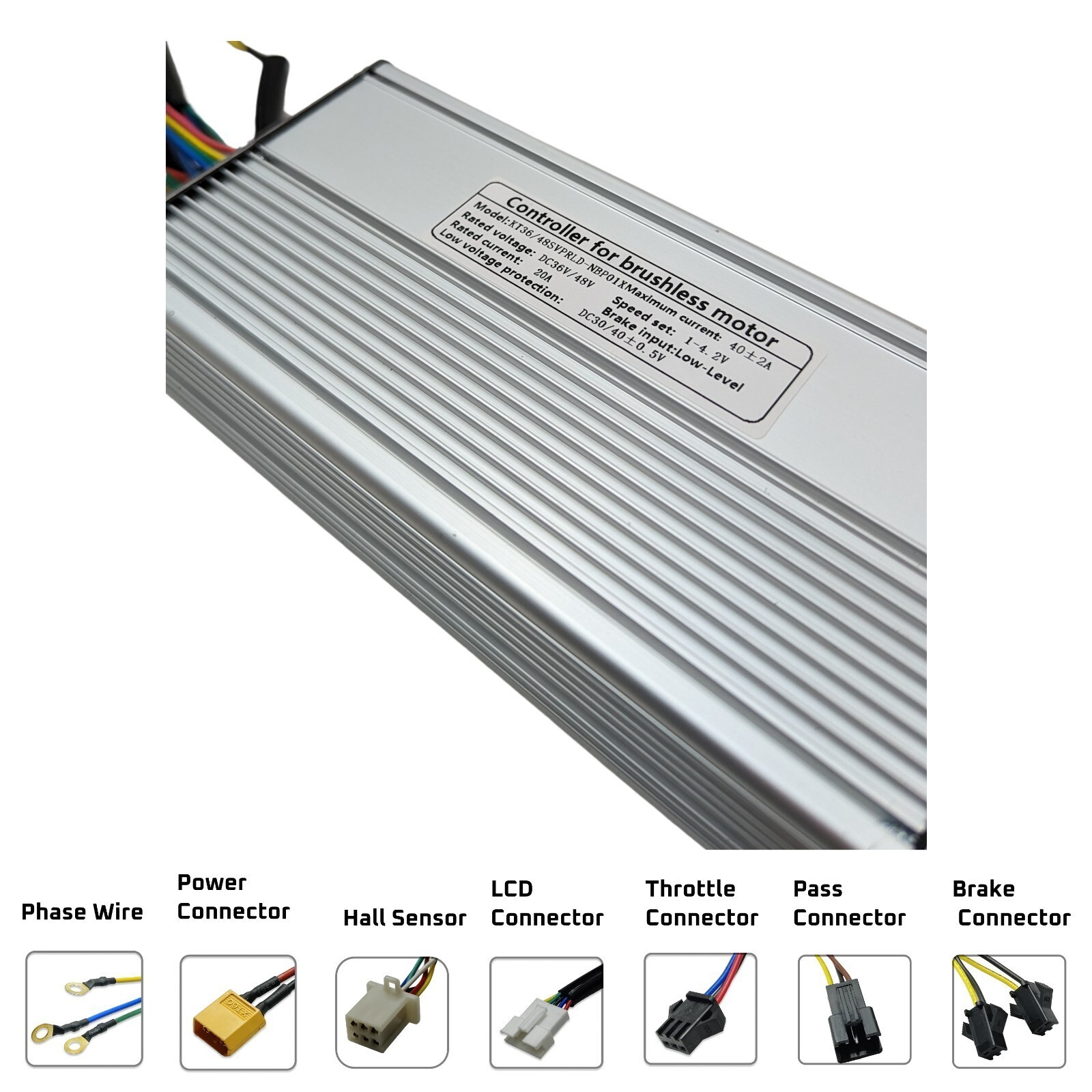 Ebike Controller 36/52V 1500/2000W 12-FET 40A KT Sine Wave Brushless Motor