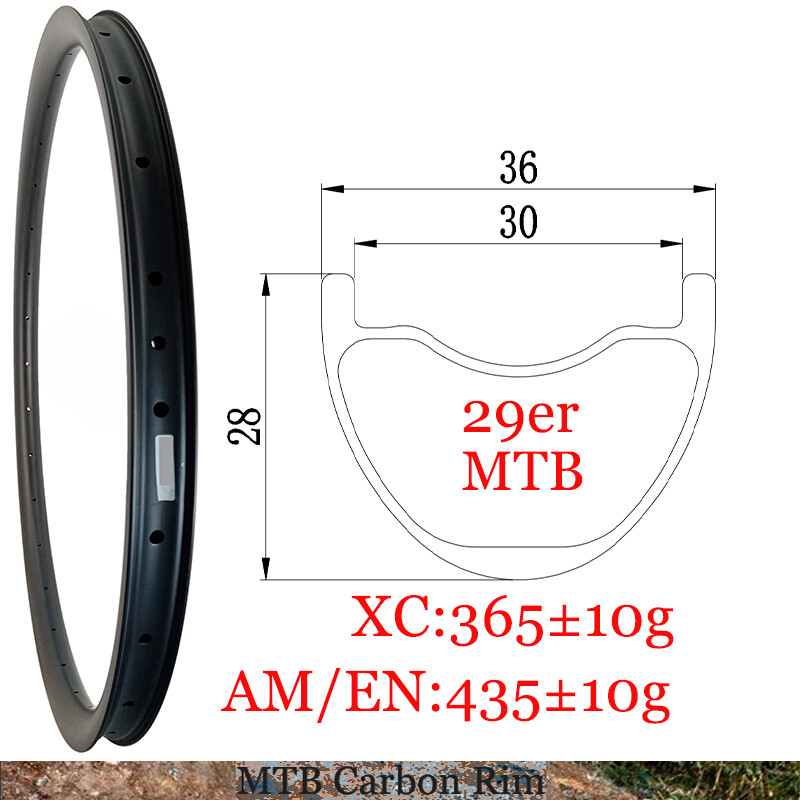 MTB XC AM Bicycle 29er 36X28mm Carbon Rim 24 28 32 36Hole Tapeless Outer Hole