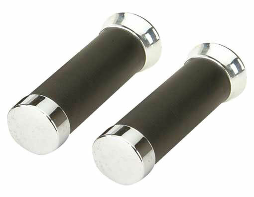 NEW! GENUINE VINTAGE LOWRIDER 130MM LONG BICYCLE VINYL GRIPS IN BLACK/CHROME.