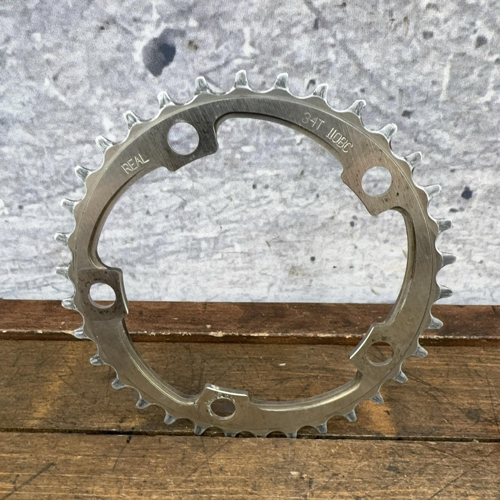 Vintage REAL 34T Chainring 110 BCD 5-Arm Silver Aluminum Mountain Bike