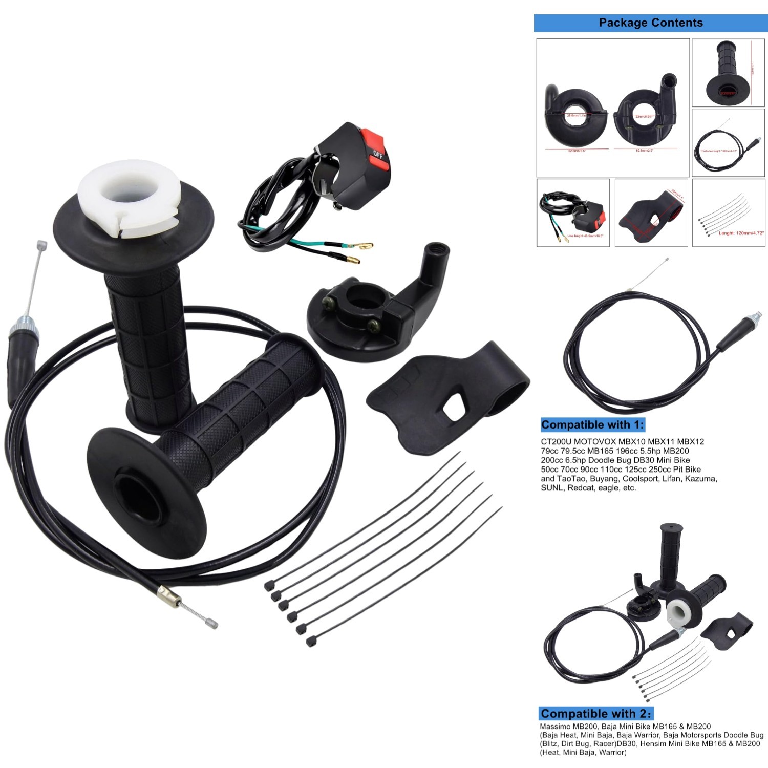 Mini Bike Throttle Assembly 51in Cable Kill Switch 7/8 Handlebars 50cc-250cc 4T
