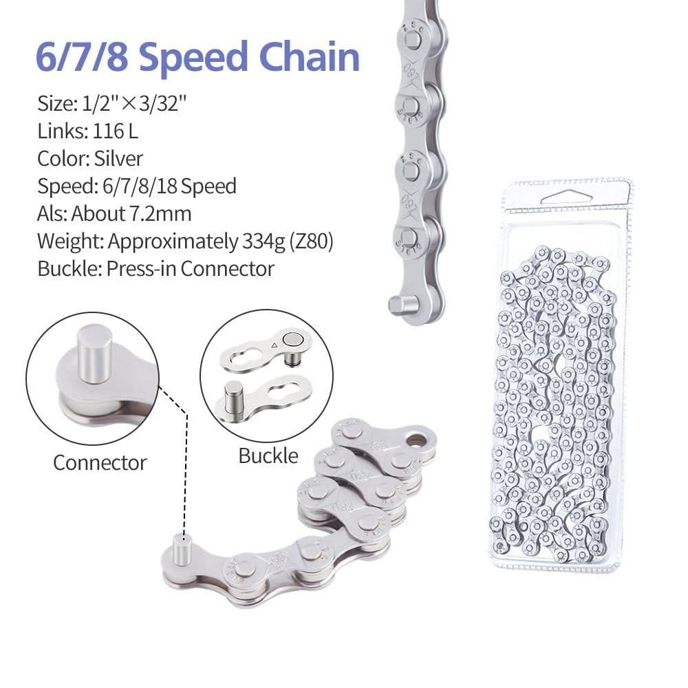 Bike Chain, 6/7/8 Speed Chain, for Road Mountain Racing Cycling