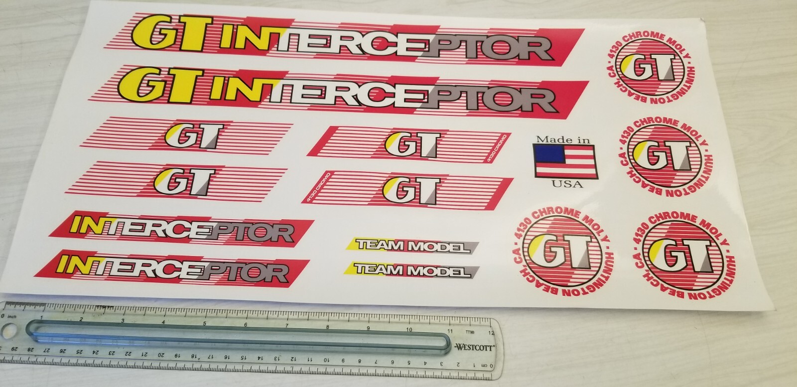 1987 – 1988 GT Interceptor Decal Set Red, Grey, Yellow & White on clear