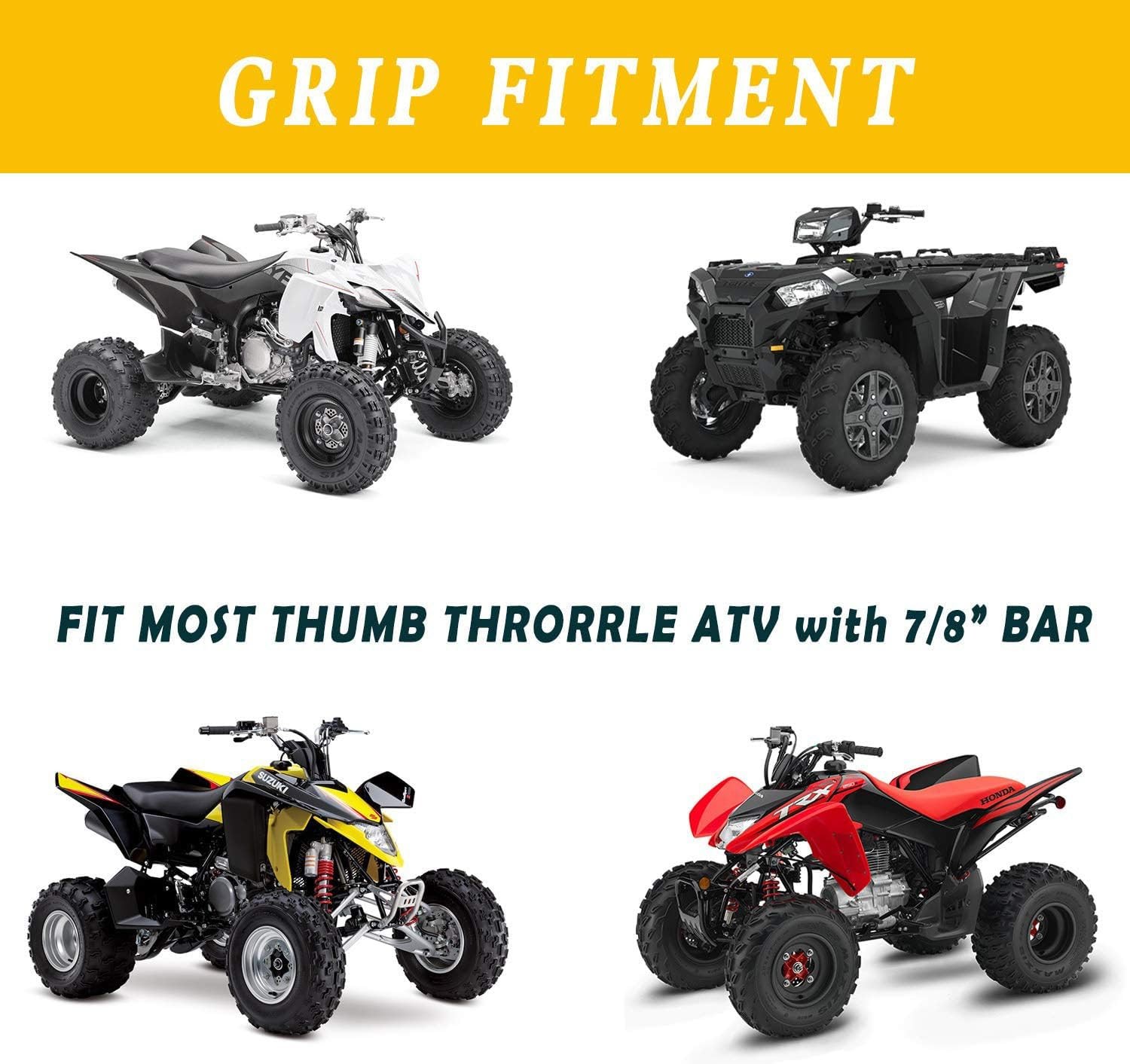 7/8» Universal ATV Handlebar Grips Soft Rubber Motorcycle 4 Wheeler 4 Colors
