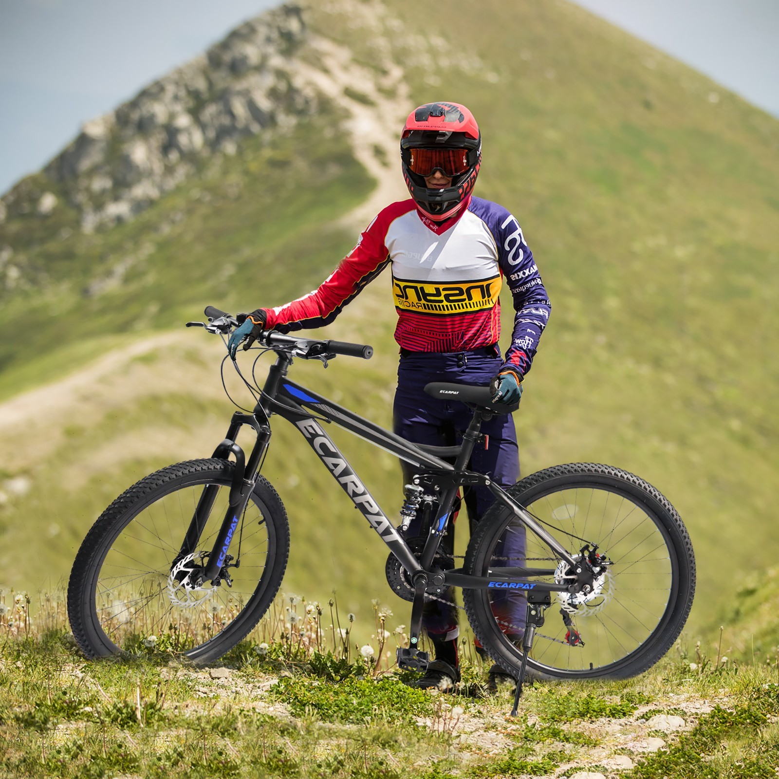 24In Mountain Bike w/Full Suspension,21 Speed Shifter Lever Bike,Gear Indicator
