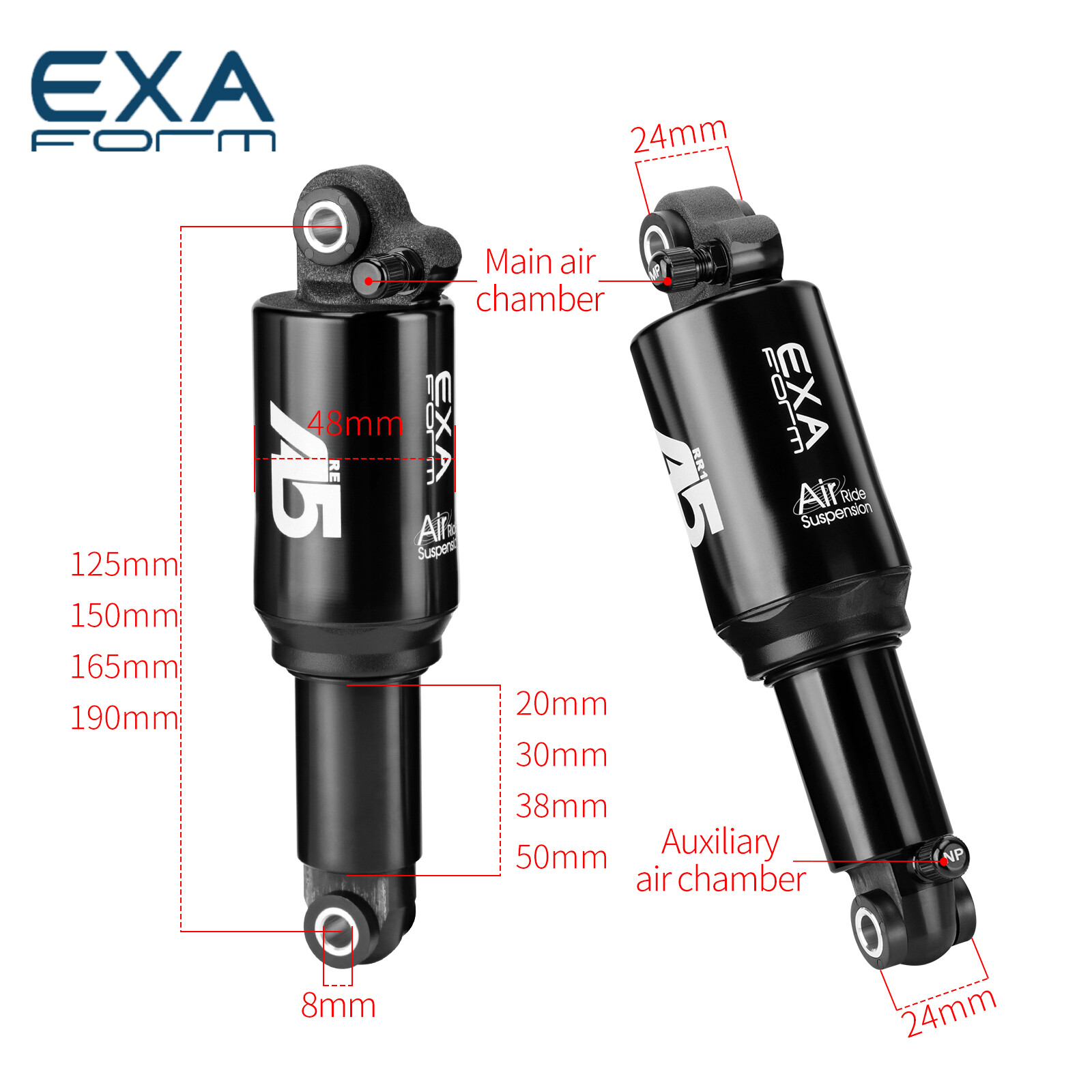 KS Dual Air Shock MTB Folding Bike Bicycle Scooter Rear Shock 125/150/165/190mm
