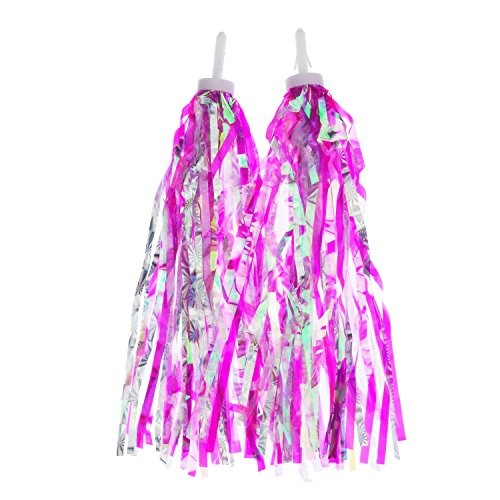 2 Pairs Bicycle Tassel Ribbon Bike Handlebar Blue silver and Hot pink silver