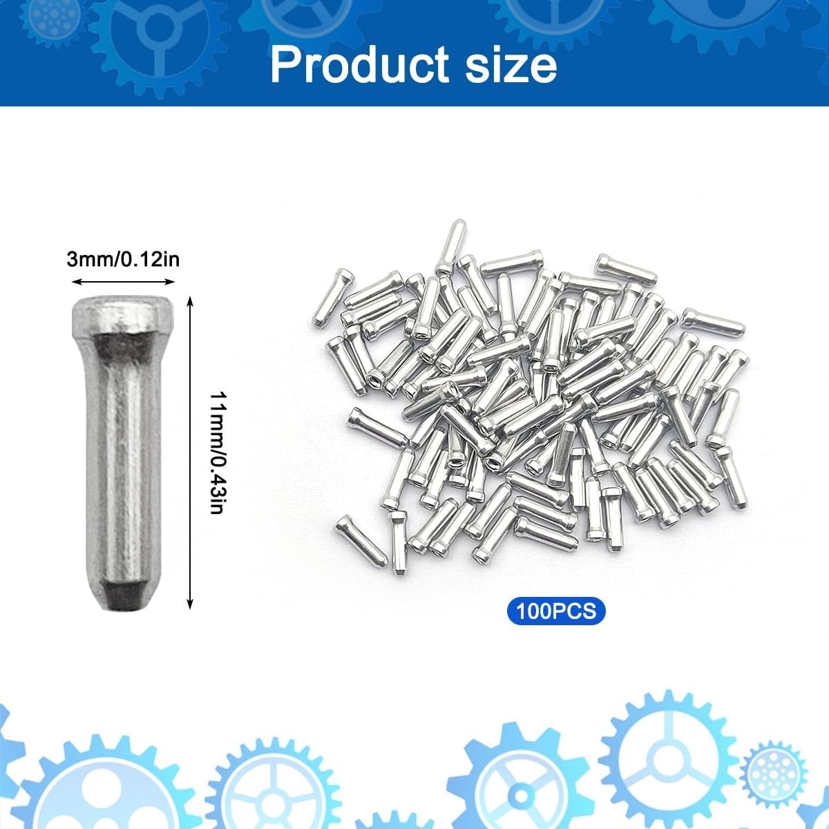 Versatile Alloy Crimps for Bicycle Cables – Pack of 100 Silver Cable End Caps
