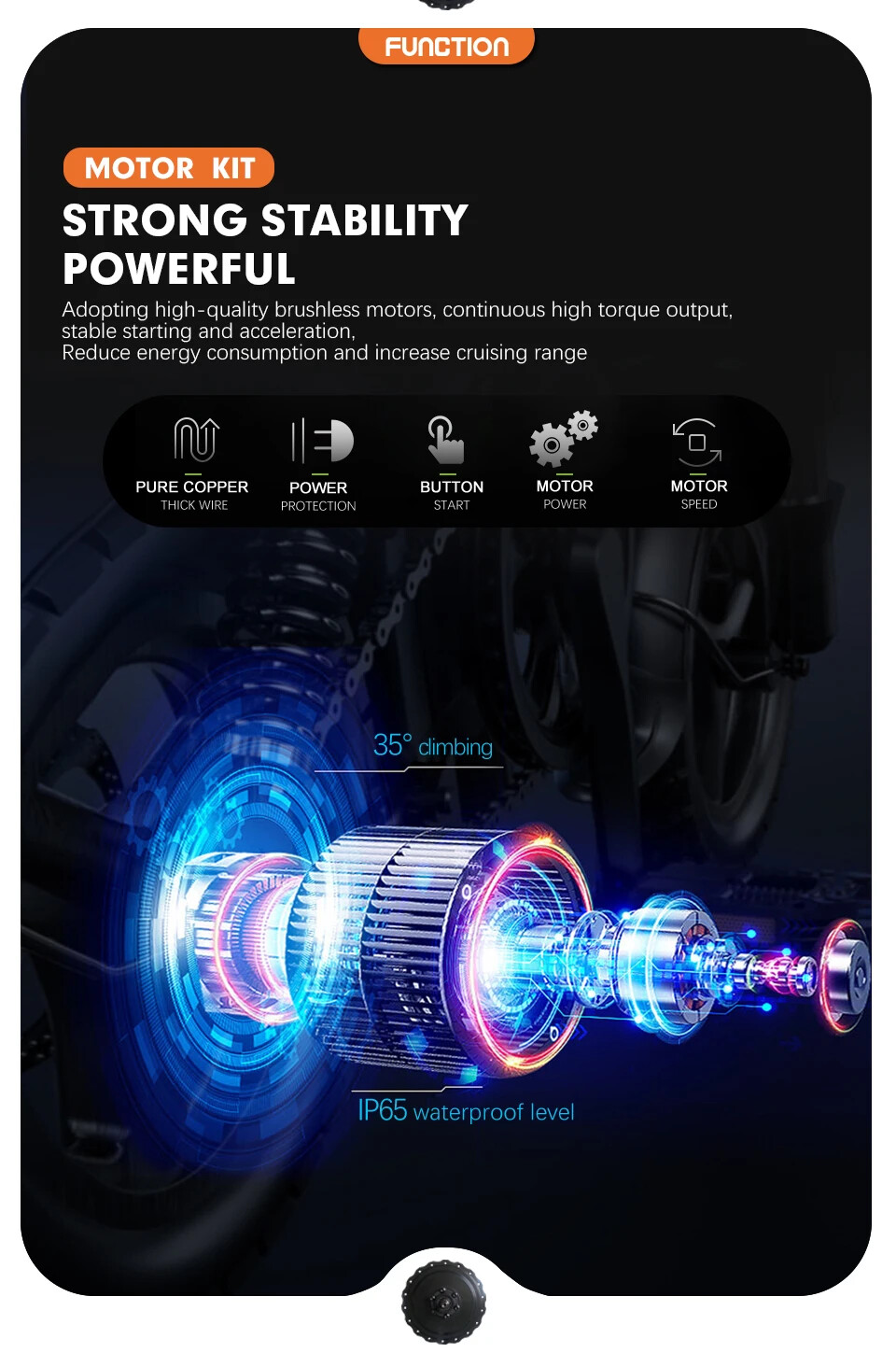 1000W 20/24/26Inch Snow Fat E-bike Motor Kit Brushless Gearless Front Hub Motor