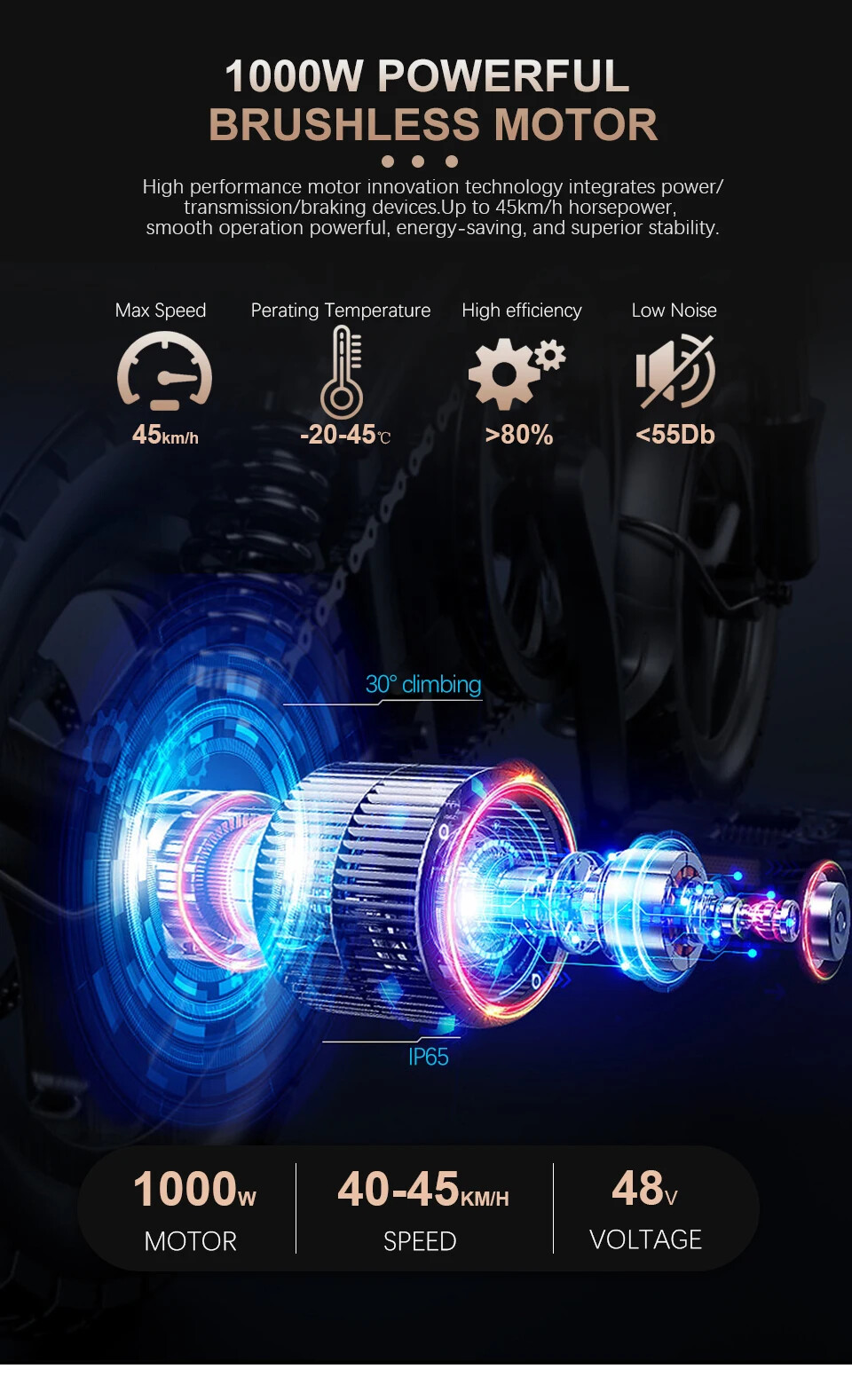 Snow E-bike Conversion Kit 48V 1000W Rear Rotate Hub Motor Wheel 170/190mm