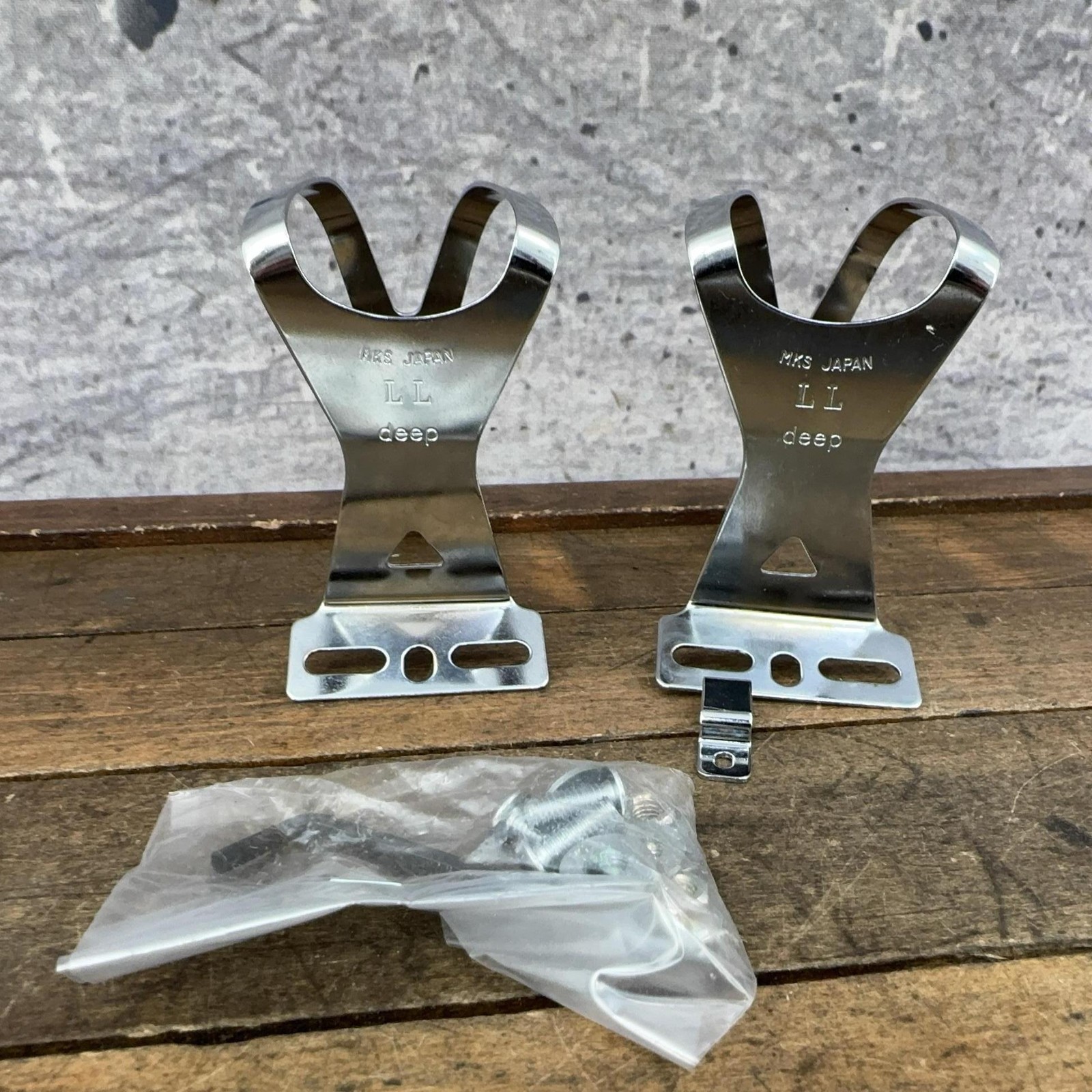 Vintage MKS Toe Clips Silver LL Deep NOS Pair Road Track Bike Pedal Steel Japan