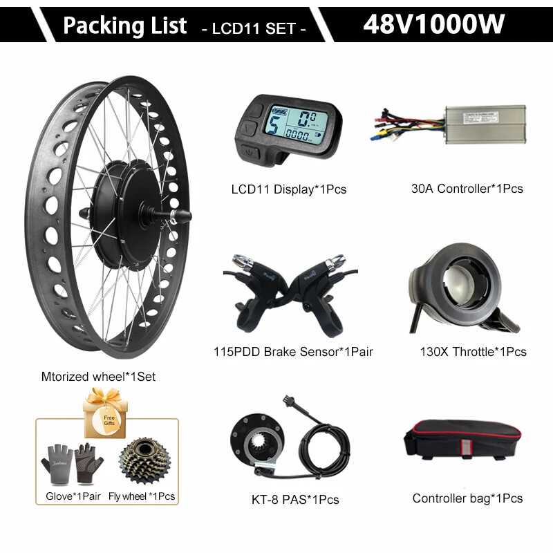48V1000W E-Bike Conversion Kit 20 24 26» 4.0Tire Rear Rotate Motor 170 190mm