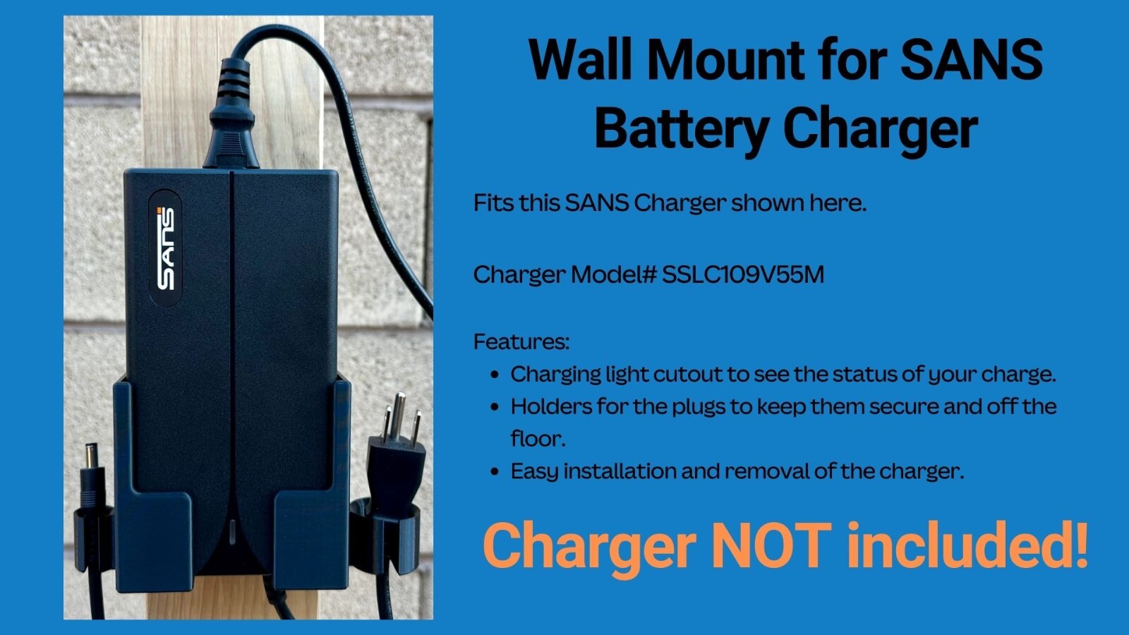 Wall Mount for SANS eBike Power Adapter for Lectric XP