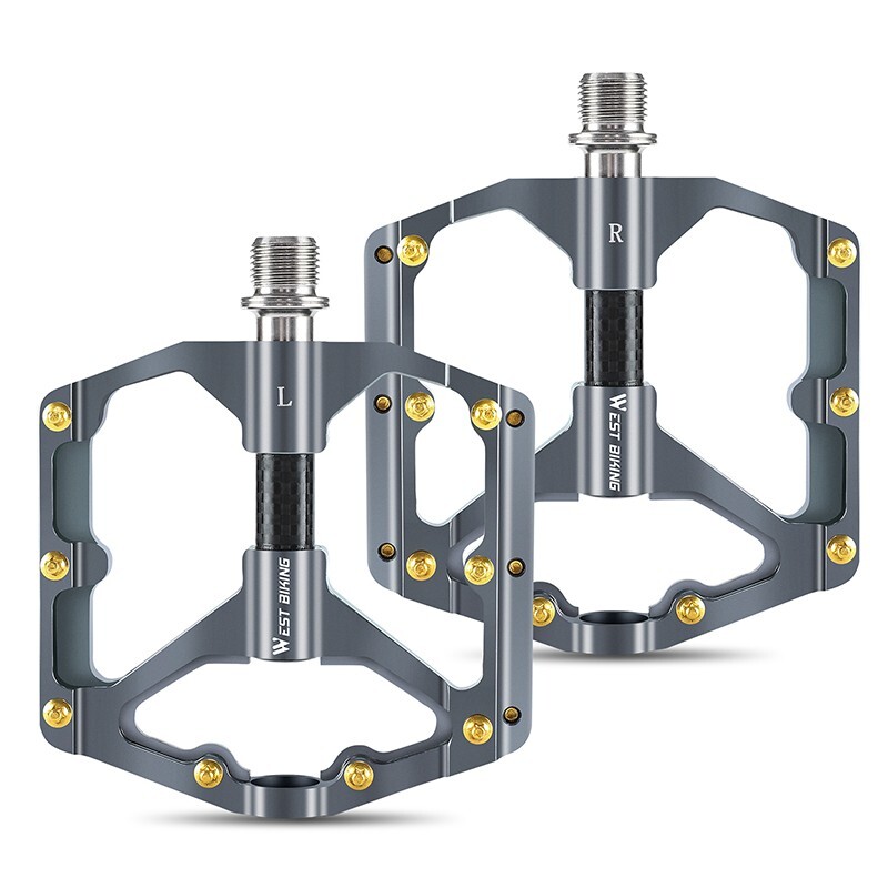 WEST BIKING Bicycle Pedals Carbon Fiber Axle 3 Bearing Bike Pedal 9/16″ Titanium