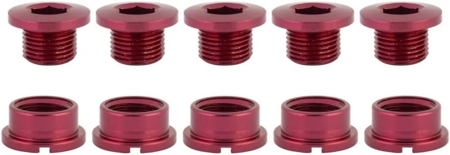 5-Count Origin8 Silver Steel Chrome Plated Single-Speed Chainring Bolts (Red)