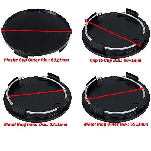 Center Caps,63mm Wheel Rim Hub Center Covers 63 millimeters Black with ring