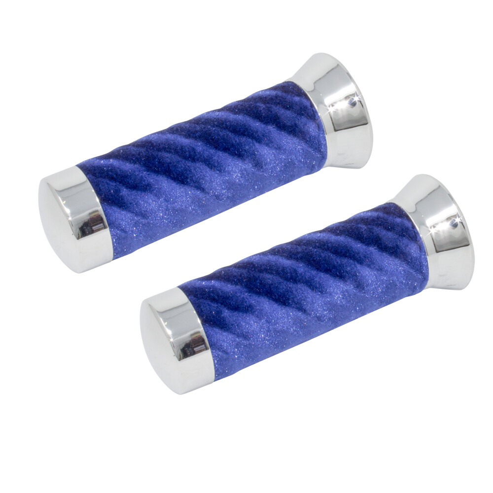 Original Lowrider Velour Swirl Grips With Chrome End Cap Lowrider Bicycle BLUE