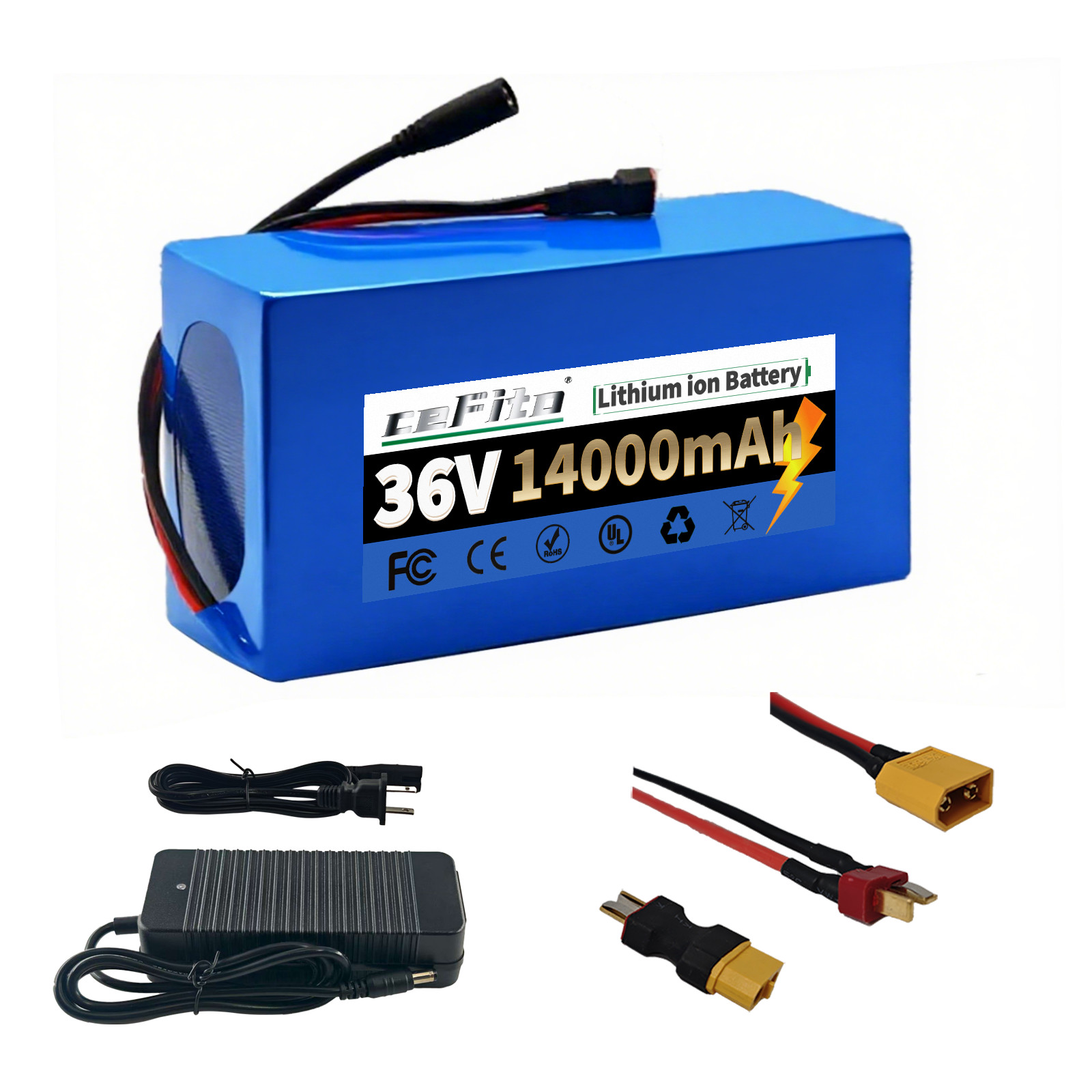 36 volt Battery 36V 14Ah Lithium Battery for 100-1000W, 7.6*4.2*2.7inch