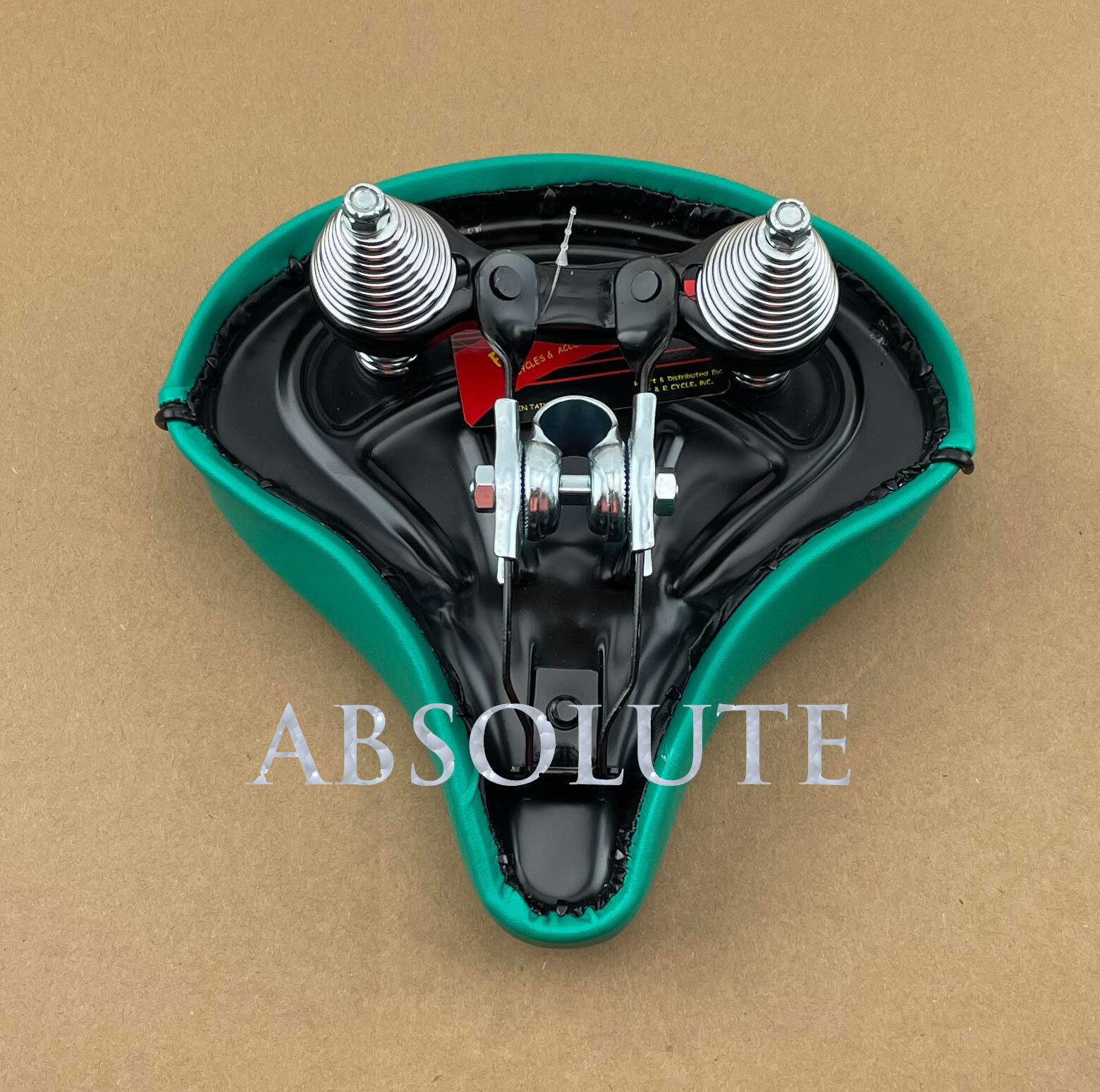 NEW! ABSOLUTE BEACH CRUISER VINYL SADDLE 209 IN ALL GREEN W/ GREEN CUSTOM GRIPS.