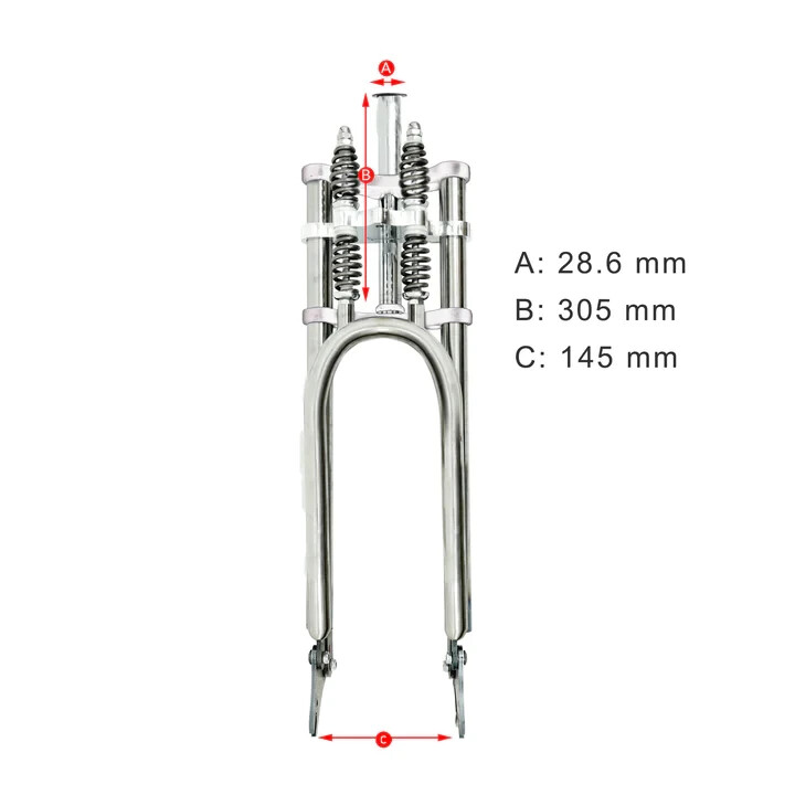Adjustable 26″- 29″ x 3 – 4.0 Dual Spring 1-1/8″ Polish Fork With Disc Mount