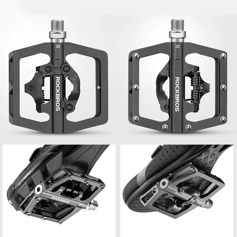 ROCKBROS 2 In 1 Bicycle Lock Pedal With Free Cleat For SPD System MTB Road Alumi