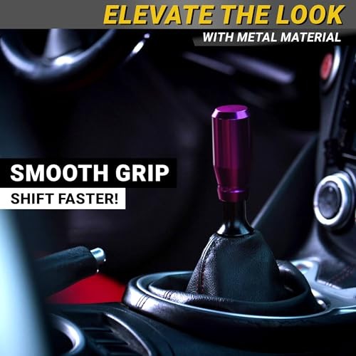 Premium Metallic Shift Knob – 4 Metal Threaded Adapters, Purple Short Cylinder