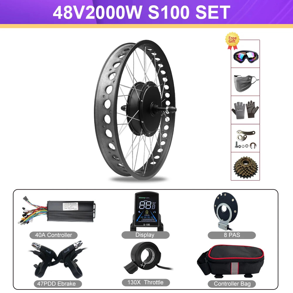 48V 2000W 20 24 26in Snow Fat Tire Electric Bike Rear Rotate Brushless Hub Motor