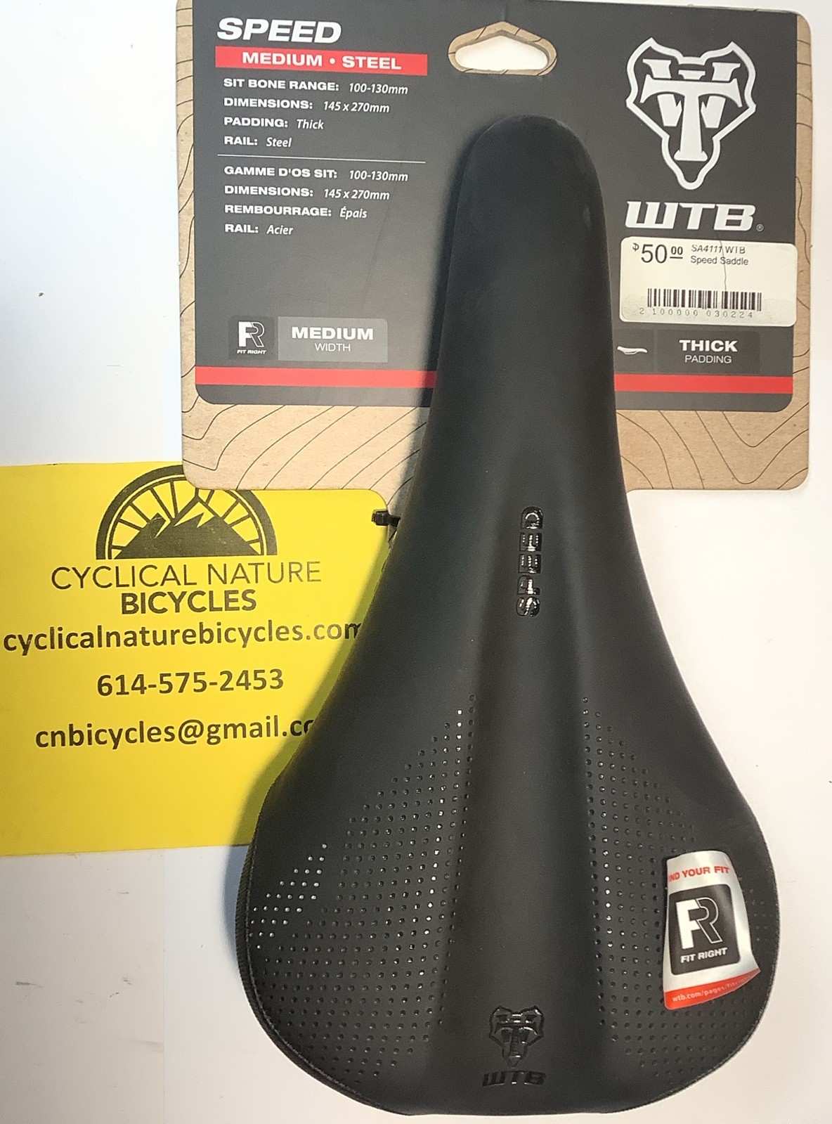 WTB Speed Fit Right medium steel bicycling saddle, new black 145x270mm