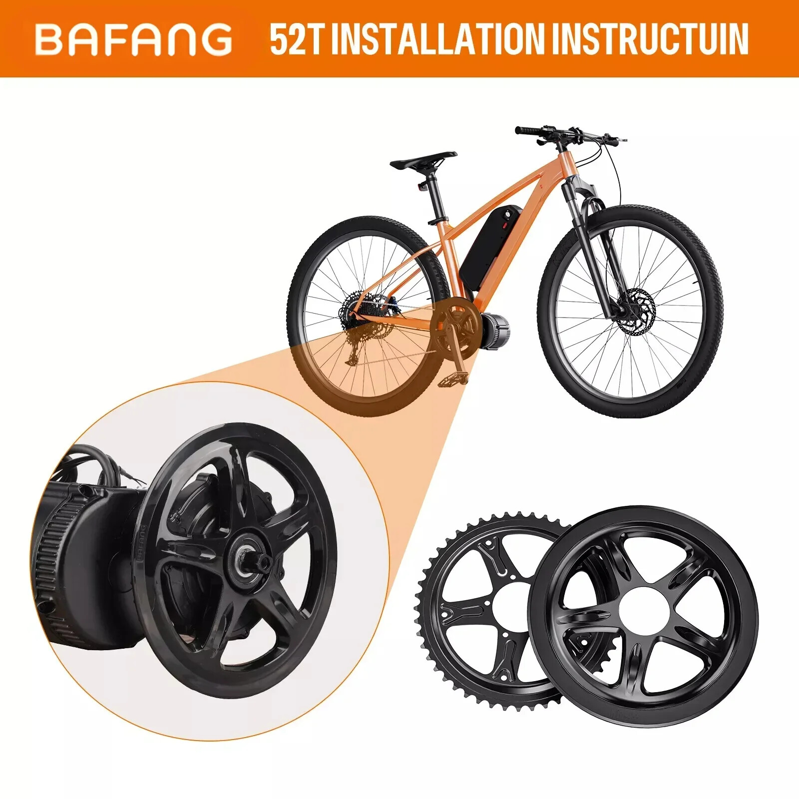 Chainring Sprocket Chainwheel 52T for Bafang BBS01B BBS02B 250-750W Mid Motor